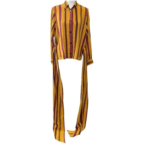 Max Mara Silk Wrap Around Belt Striped Blouse Size 6 - Picture 13 of 14